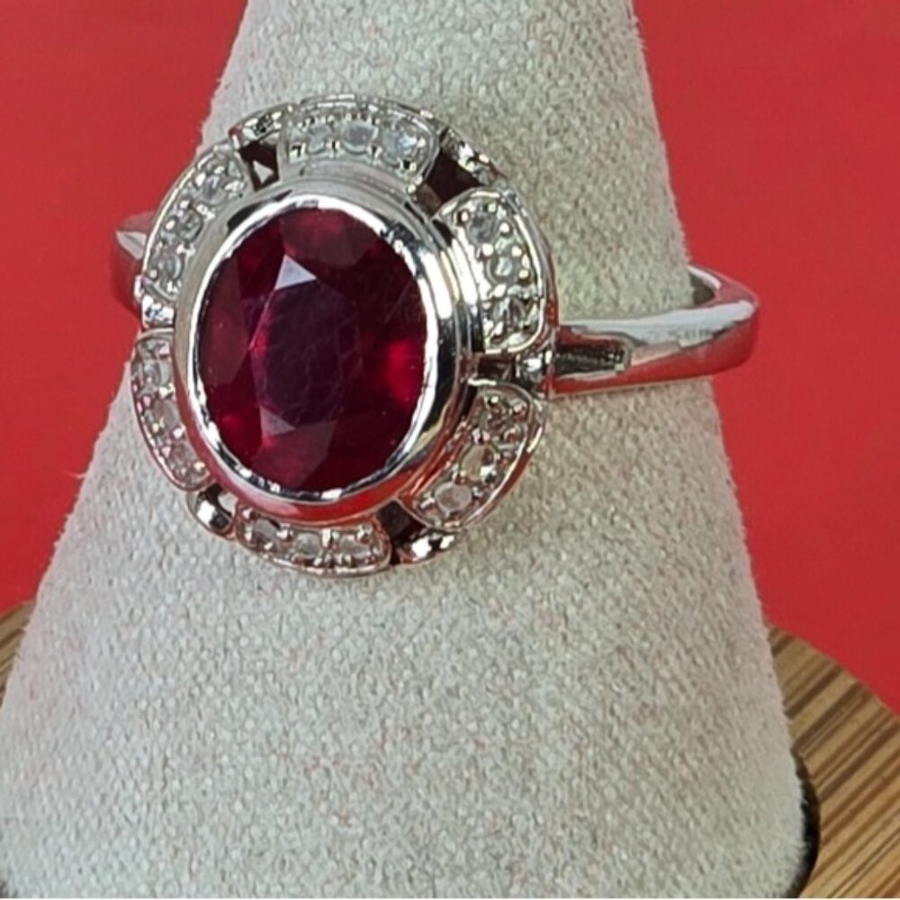 925 Sterling Silver Ring Sz 6.5 with Natural Ruby & Natural Diamonds - Picture 10 of 14